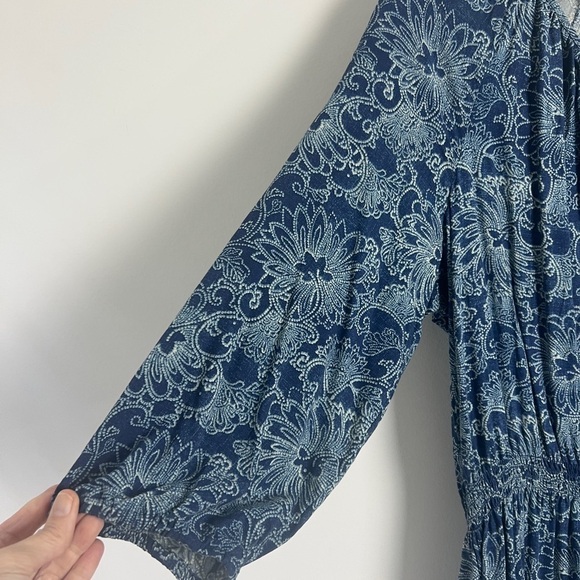 American Living Ralph Lauren Women's Blouson Dress XXL Blue Western Ruffle Hem - Picture 6 of 10